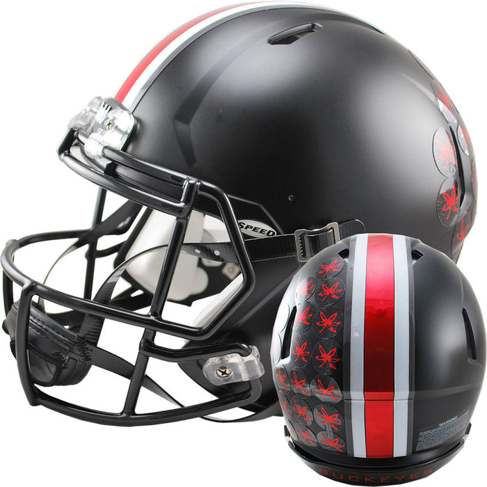 Ohio State Buckeyes Authentic Full Size Speed Helmet - Satin Black with Red Buckeyes