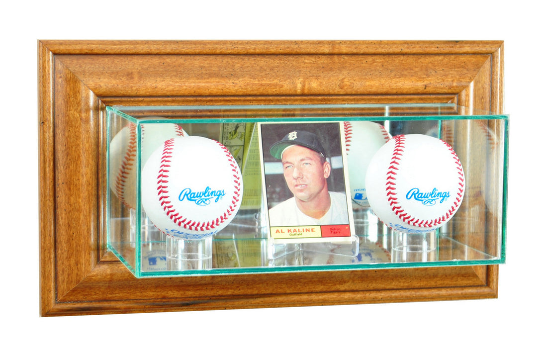 Wall Mounted Card and Double Baseball Display Case with Mirrors