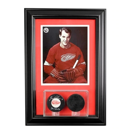 Wall Mounted Double Puck Display Case and 8x10 Photo