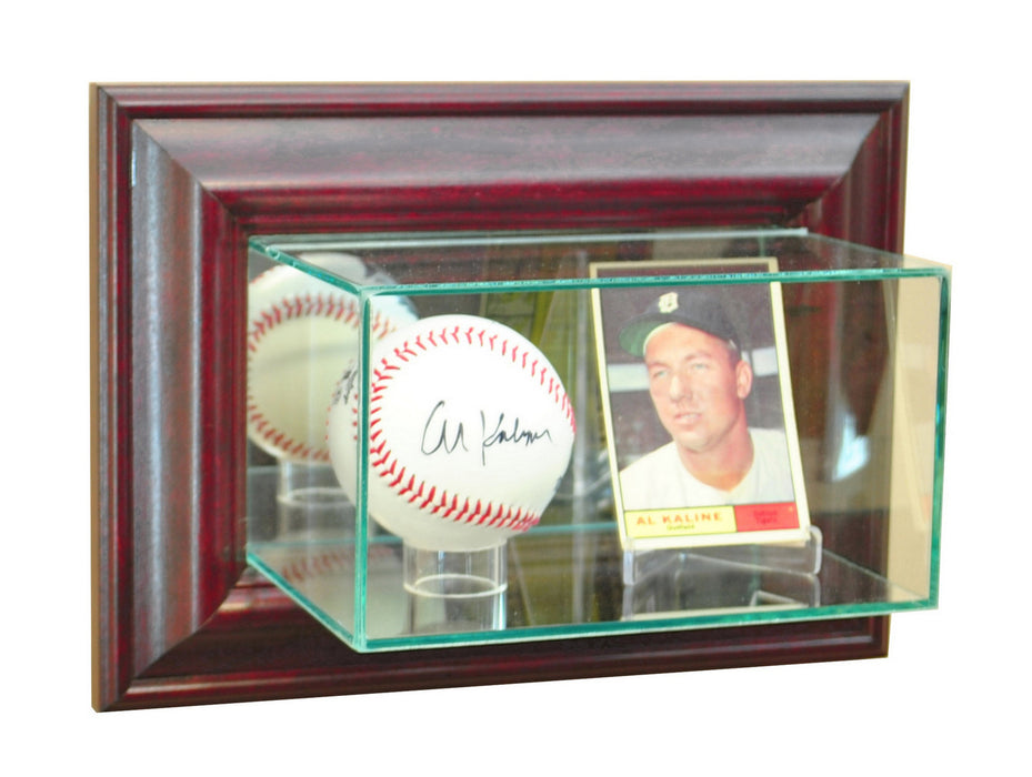 Wall Mounted Card and Single Baseball Display Case with Mirrors