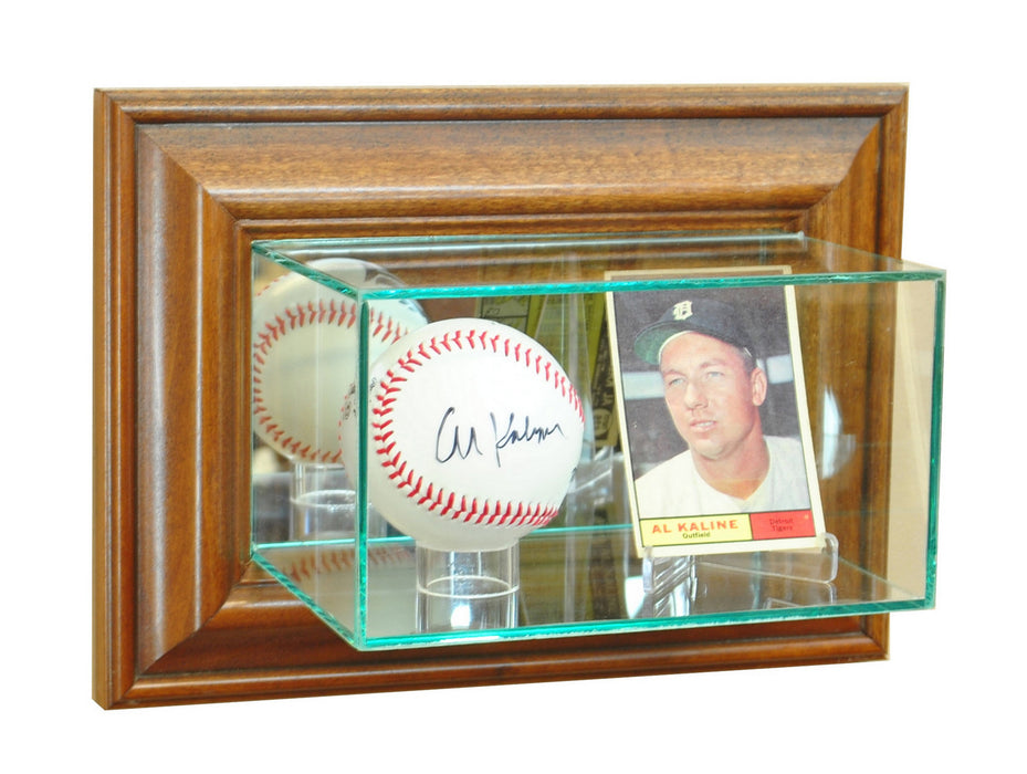 Wall Mounted Card and Single Baseball Display Case with Mirrors