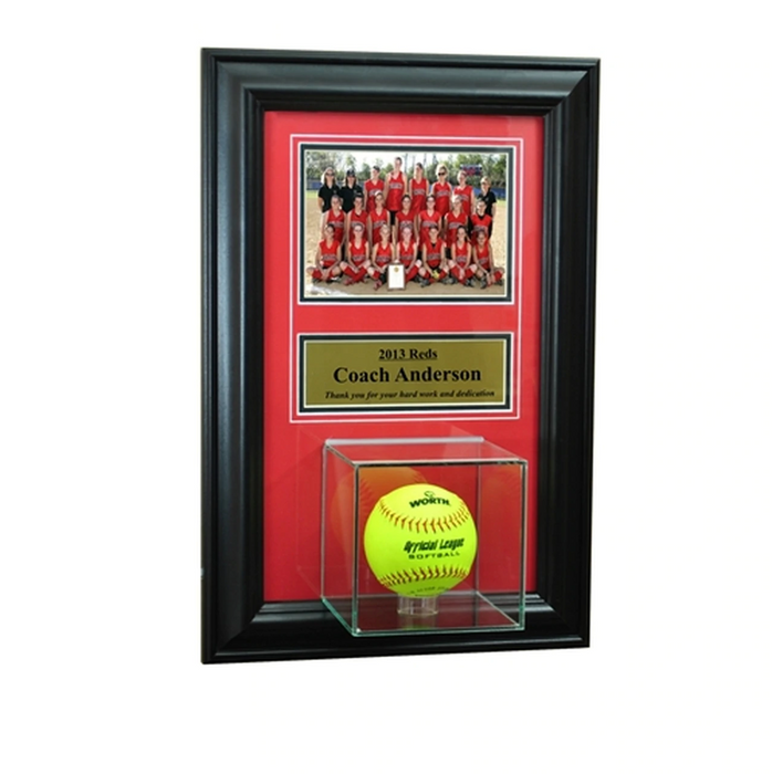 Wall Mounted Softball Case with 5x7 and Engraving Plate for Individual Award