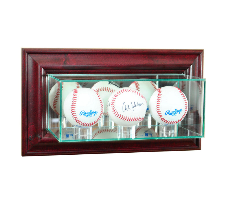 Wall Mounted Triple Baseball Display Case with Mirrors