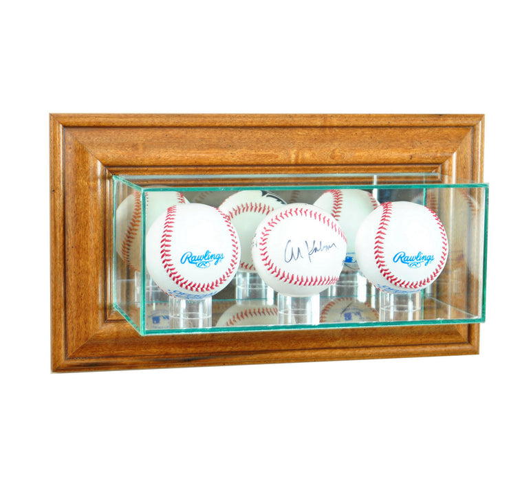 Wall Mounted Triple Baseball Display Case with Mirrors