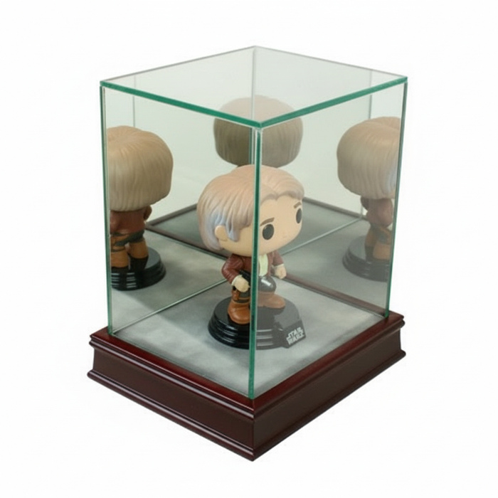 Single Funko Bobble Head Display Case - UV Glass & Hardwood Base - Game Day Treasures
