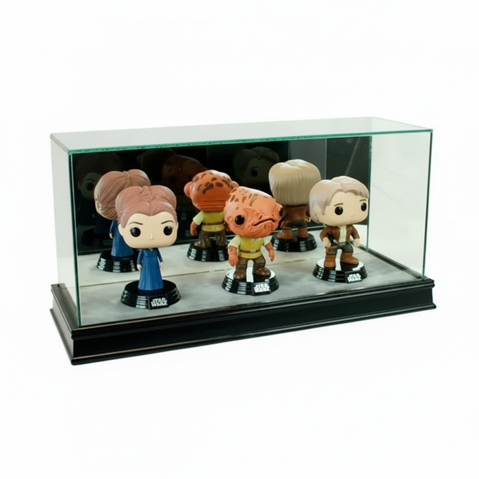 Triple Funko Bobblehead Display Case – UV Glass & Hardwood Base - Game Day Treasures