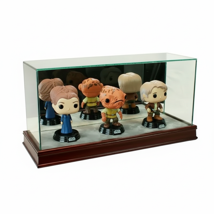 Triple Funko Bobblehead Display Case – UV Glass & Hardwood Base - Game Day Treasures
