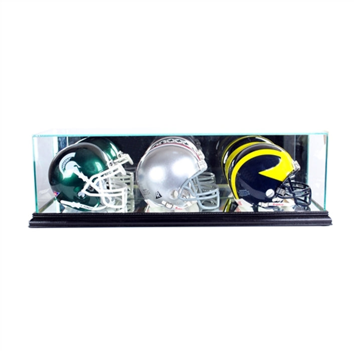 Triple Mini Helmet Display Case with Mirrors - Game Day Treasures