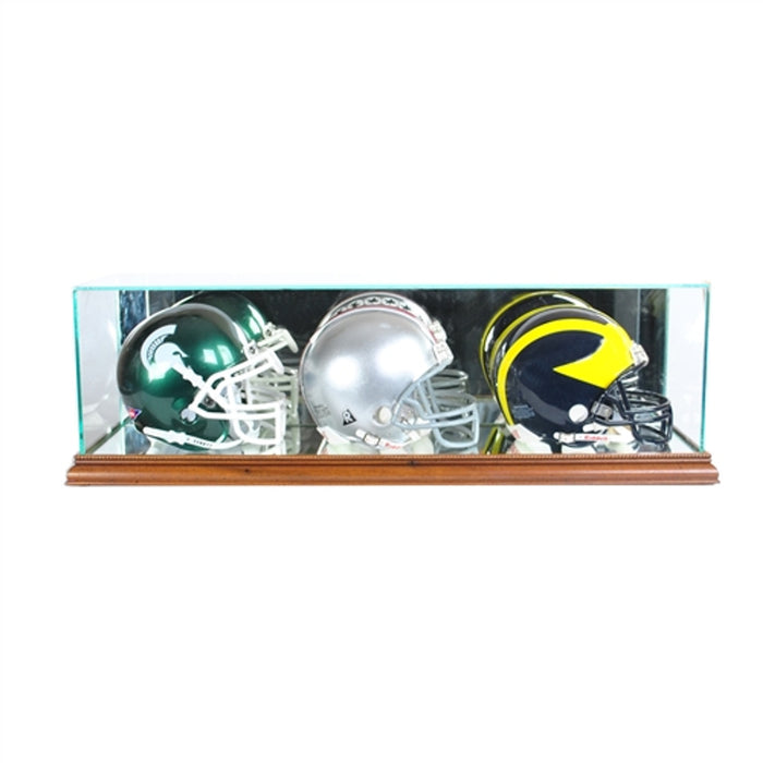 Triple Mini Helmet Display Case with Mirrors - Game Day Treasures