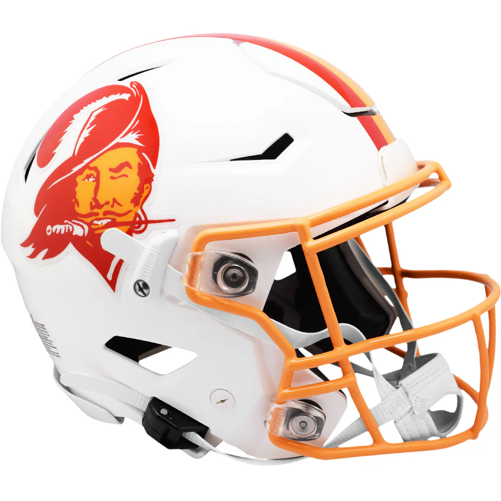 1976 football helmet Bucs (3) Sapp, Alstott & Brooks Signed 1976-96 TB F/S Speed Rep BAS Wit Release facemask attachment system PITTSBURGH STEELERS 1963-1976 NFL Riddell