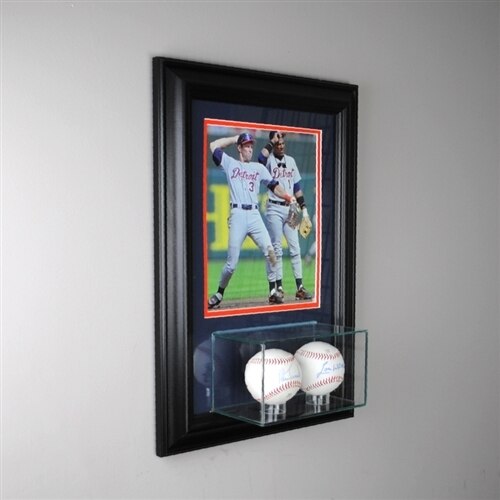 Wall Mounted Double Baseball Display Case and 8x10 Photo
