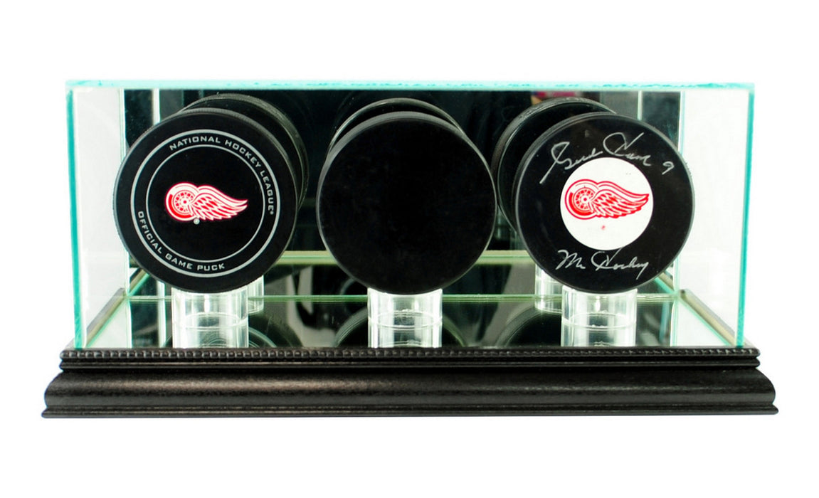 Triple Puck Display Case with Mirrors