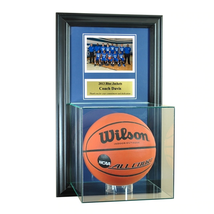 Wall Mounted Basketball Case with 5x7 and Engraving Plate for Individual Award
