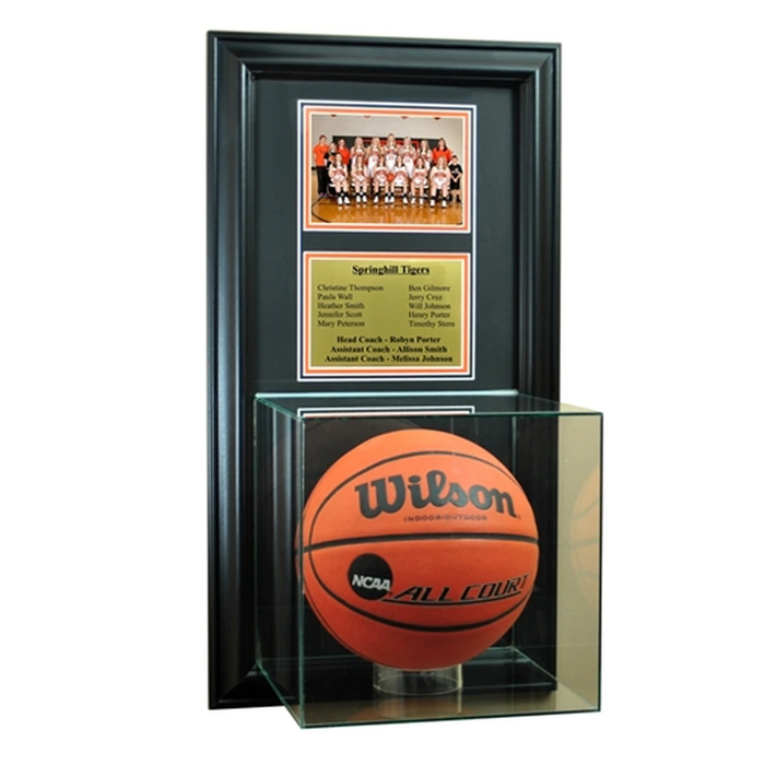 Wall Mounted Basketball Case with 5x7 and Engraving Plate for Team Award