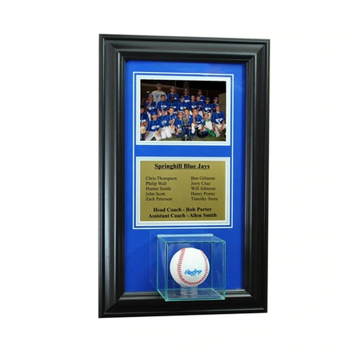 Wall Mounted Baseball Case with 5x7 and Engraving Plate for Team Award