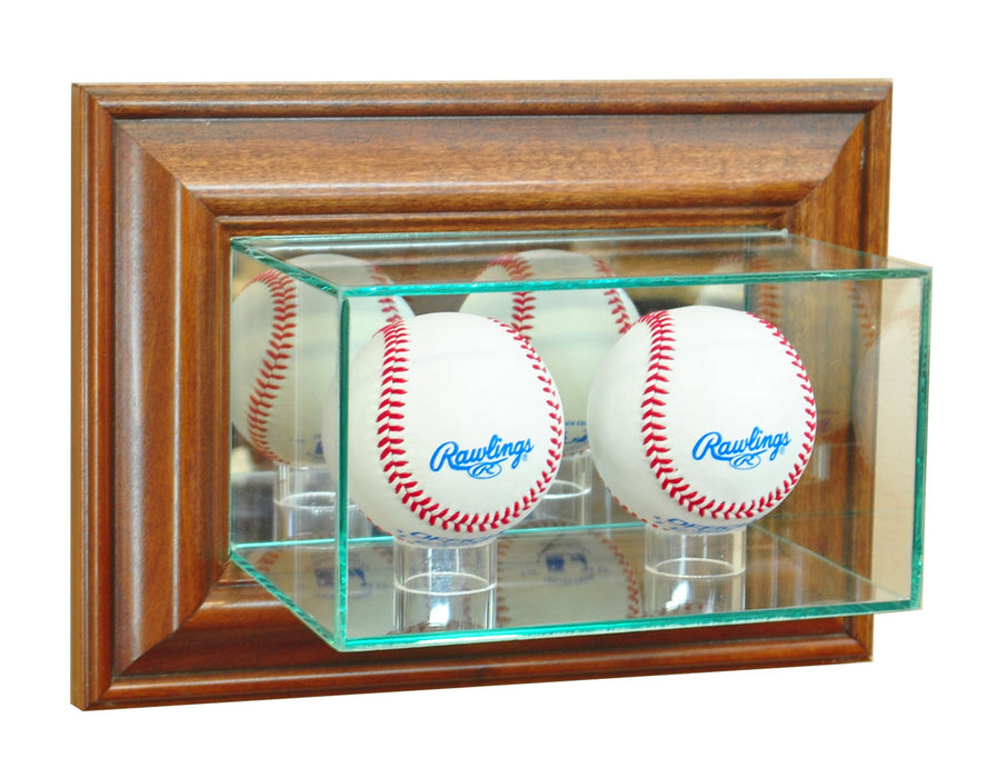 Wall Mounted Double Baseball Display Case with Mirrors