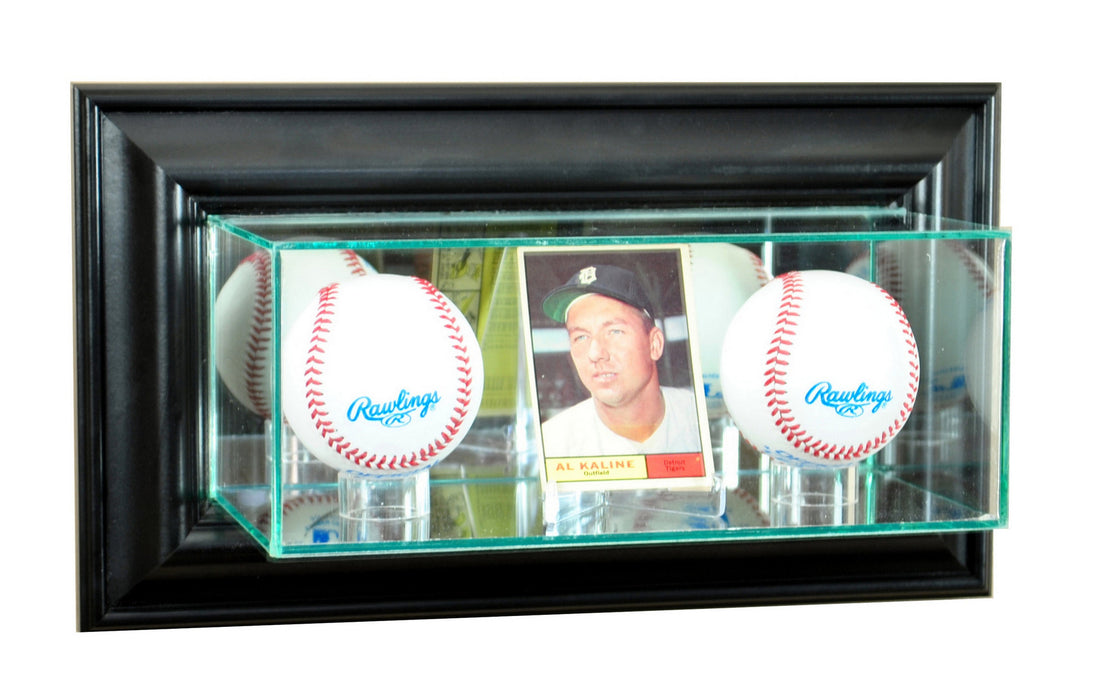 Wall Mounted Card and Double Baseball Display Case with Mirrors — Game Day Treasures