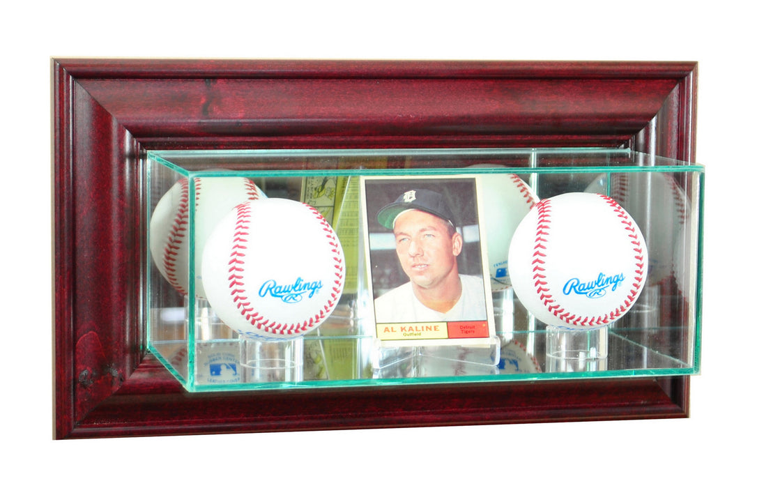 Wall Mounted Card and Double Baseball Display Case with Mirrors