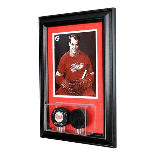 Wall Mounted Double Puck Display Case and 8x10 Photo