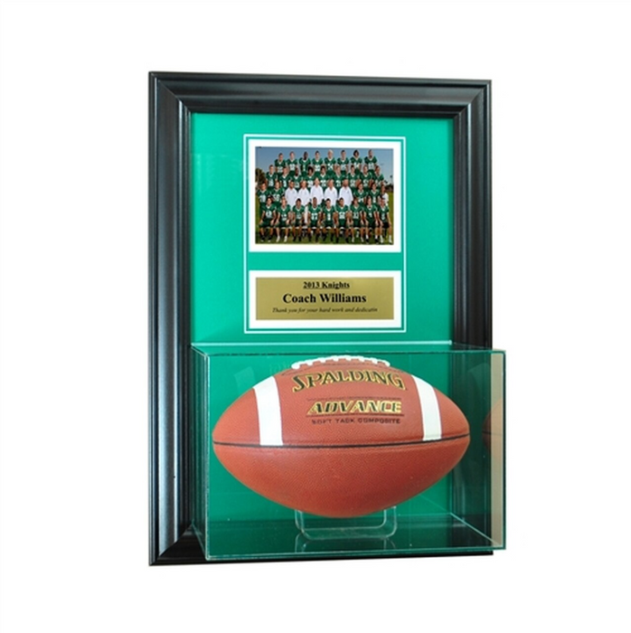 Wall Mounted Football Case with 5x7 and Engraving Plate for Individual Award