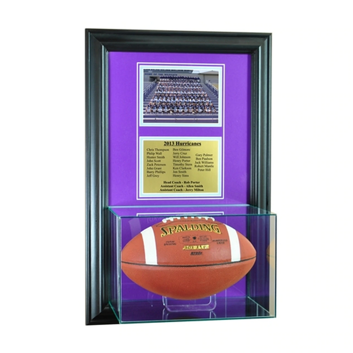 Wall Mounted Football Case with 5x7 and Engraving Plate for Team Award