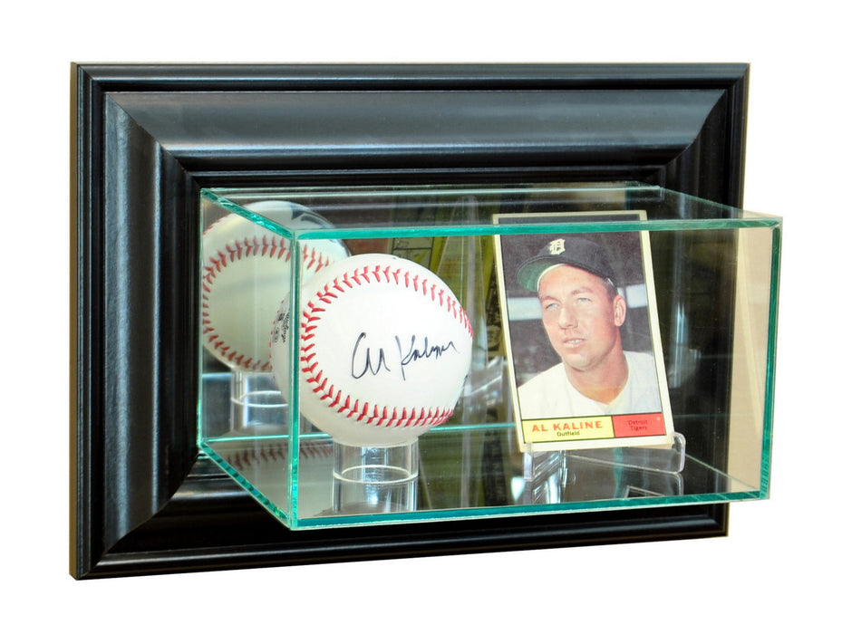 Wall Mounted Single Baseball and Card Display Case with Mirror Game Day Treasures Wall Mounted Single Baseball and Card Display Case with Mirror Game Day Treasures