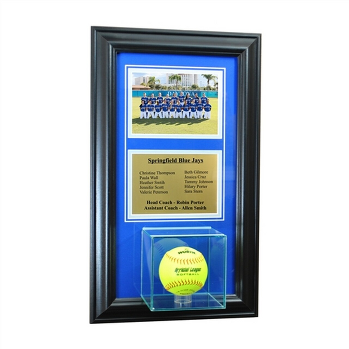 Wall Mounted Softball Case with 5x7 and Engraving Plate for Team Award