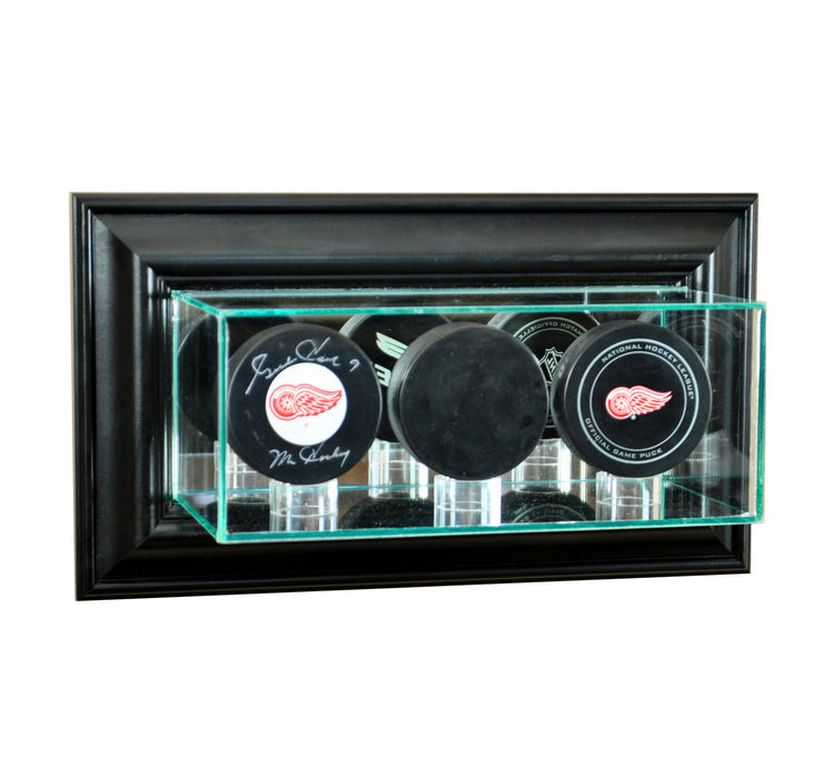 Wall Mounted Triple Puck Display Case with Mirrors
