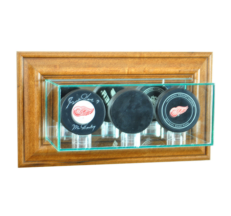 Wall Mounted Triple Puck Display Case with Mirrors