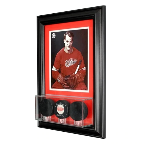 Wall Mounted Triple Puck Display Case and 8x10 Photo