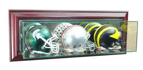 Wall Mounted Triple Mini Helmet Display Case with Mirrors