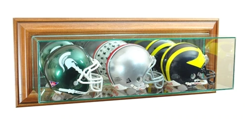 Wall Mounted Triple Mini Helmet Display Case with Mirrors — Game Day Treasures