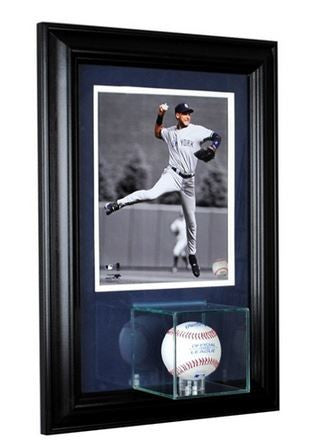 Wall Mounted Single Baseball Display Case and 8x10 Photo